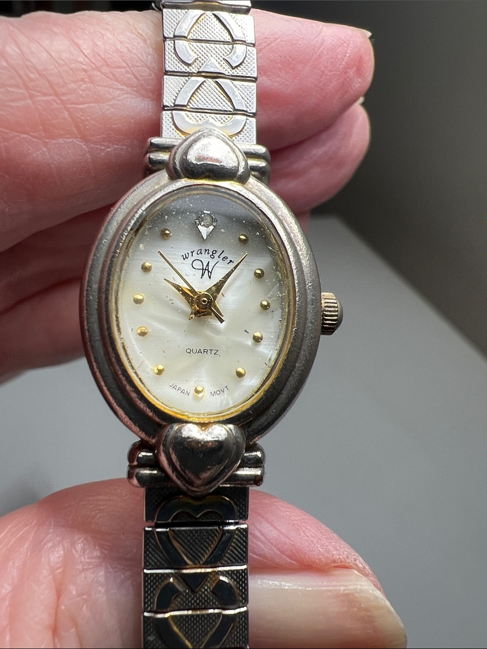 Wrangler Two-Tone Silver and Gold Heart Watch- Working Watch-Diamond at the 12